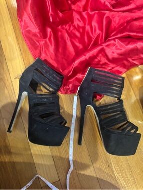 bebe Black Strappy Platform Stiletto Heels